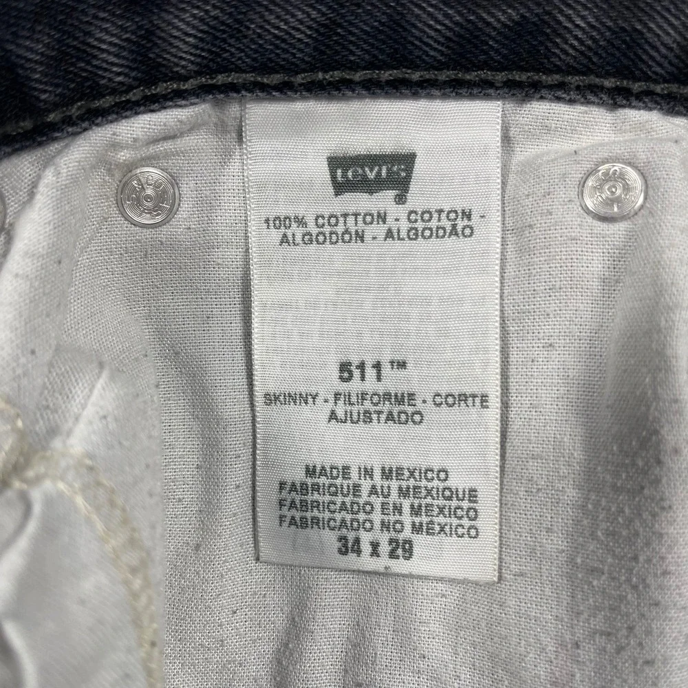 Levi's 511 Skinny Jeans Mens 34(32)x29(28.5) Black Faded Denim 100% Cotton